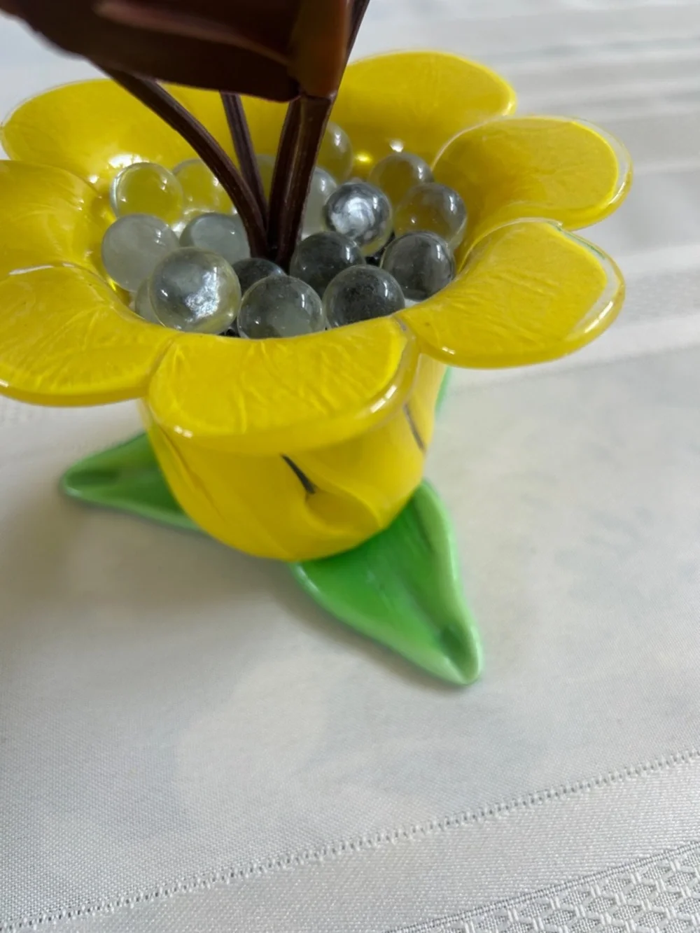 Artificial Plant with Striped Leaves in Yellow Ceramic Pot